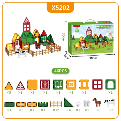 Magnetic Farm Building Tiles for Creative Play – 26 Piece Set