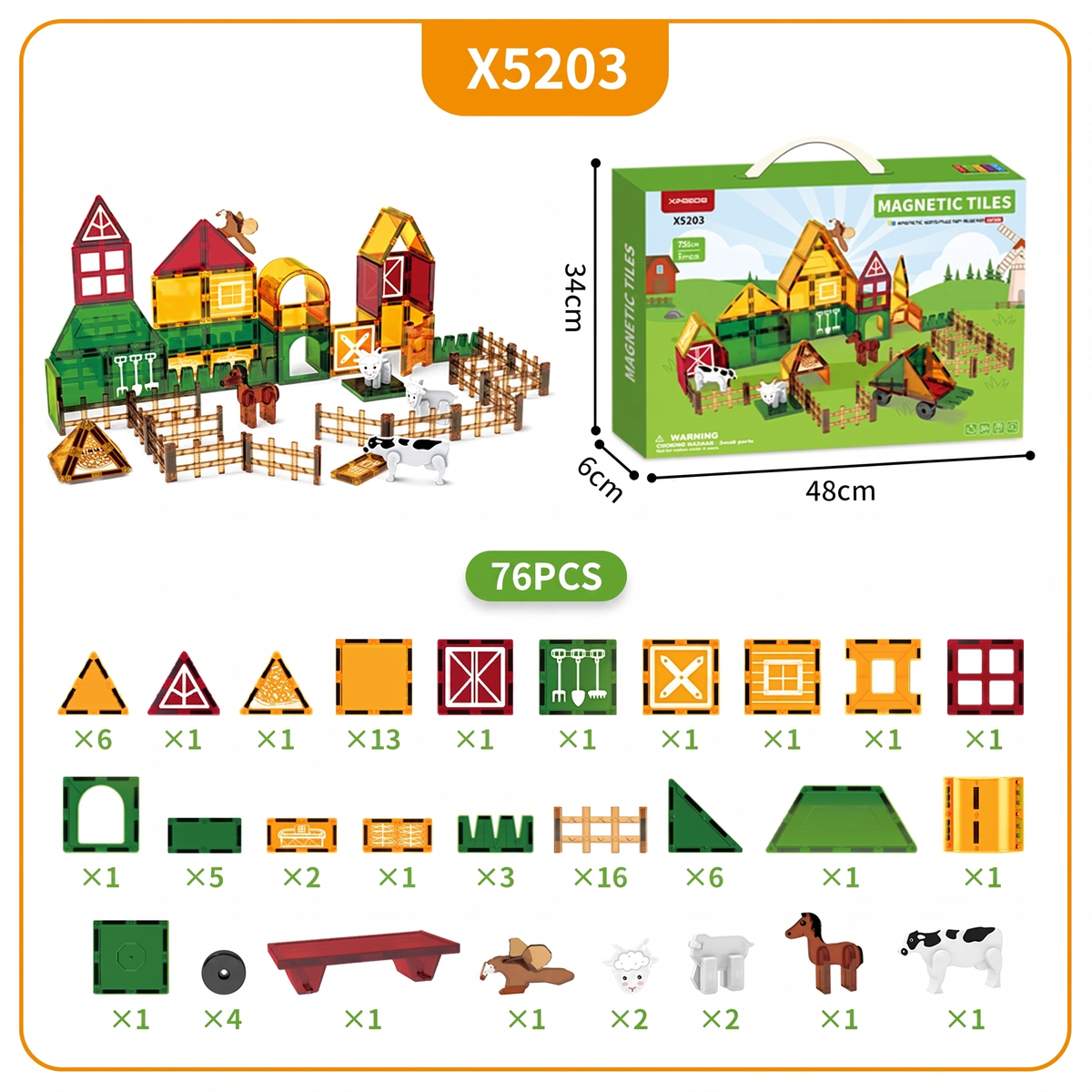 Magnetic Farm Building Tiles for Creative Play – 26 Piece Set