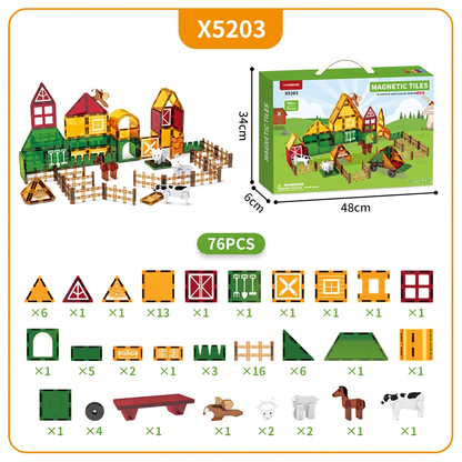 Magnetic Farm Building Tiles for Creative Play – 26 Piece Set