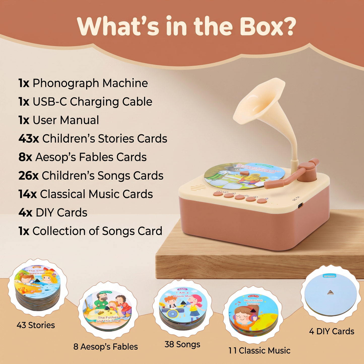 Kids Record Player with Stories & Songs (96 Cards)