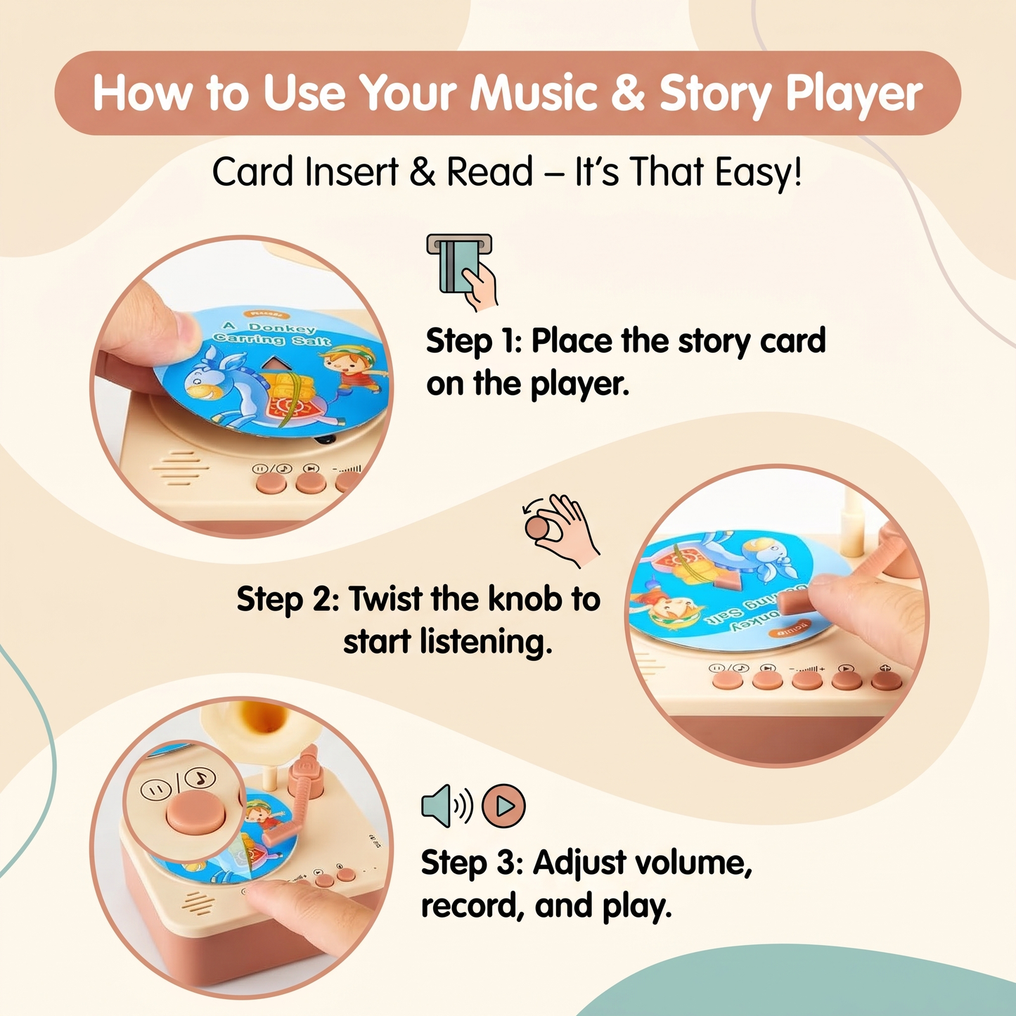 Kids Record Player with Stories & Songs (96 Cards)