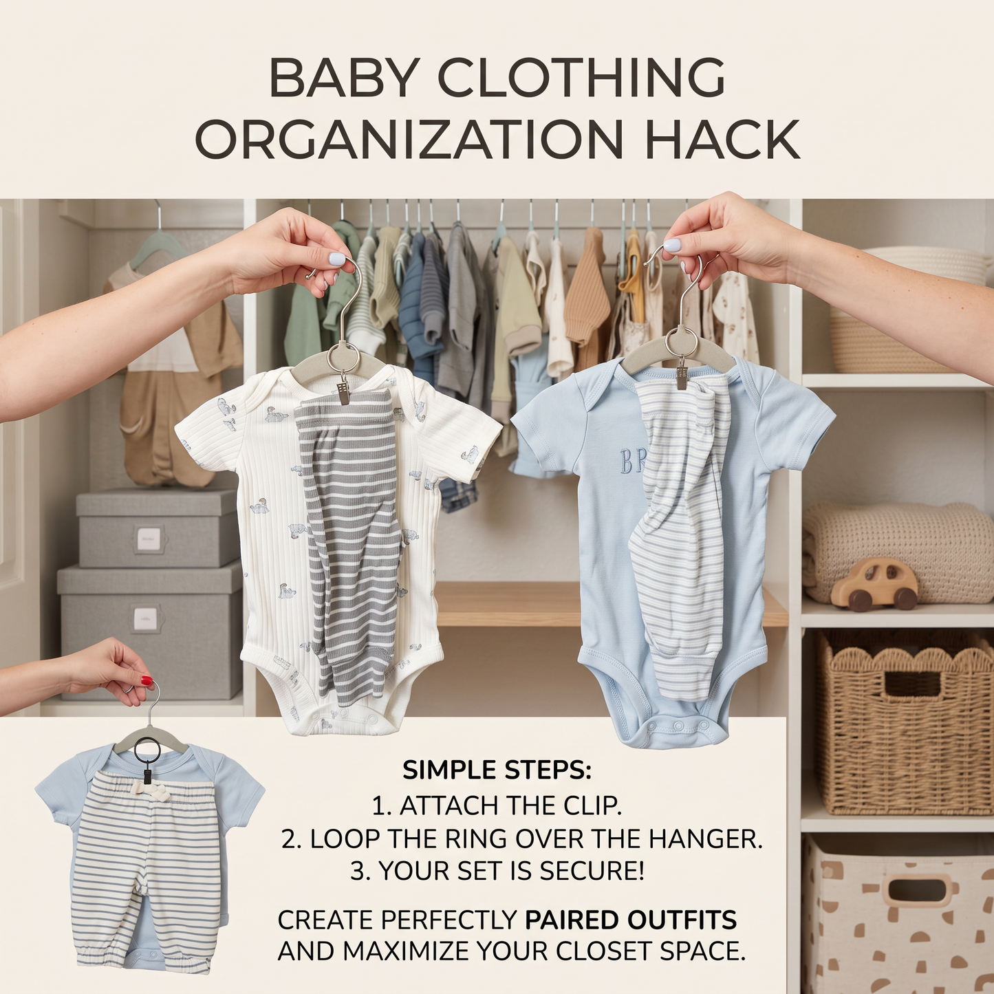 Baby Clothes Organisation Hanger Clips – 10 Pack