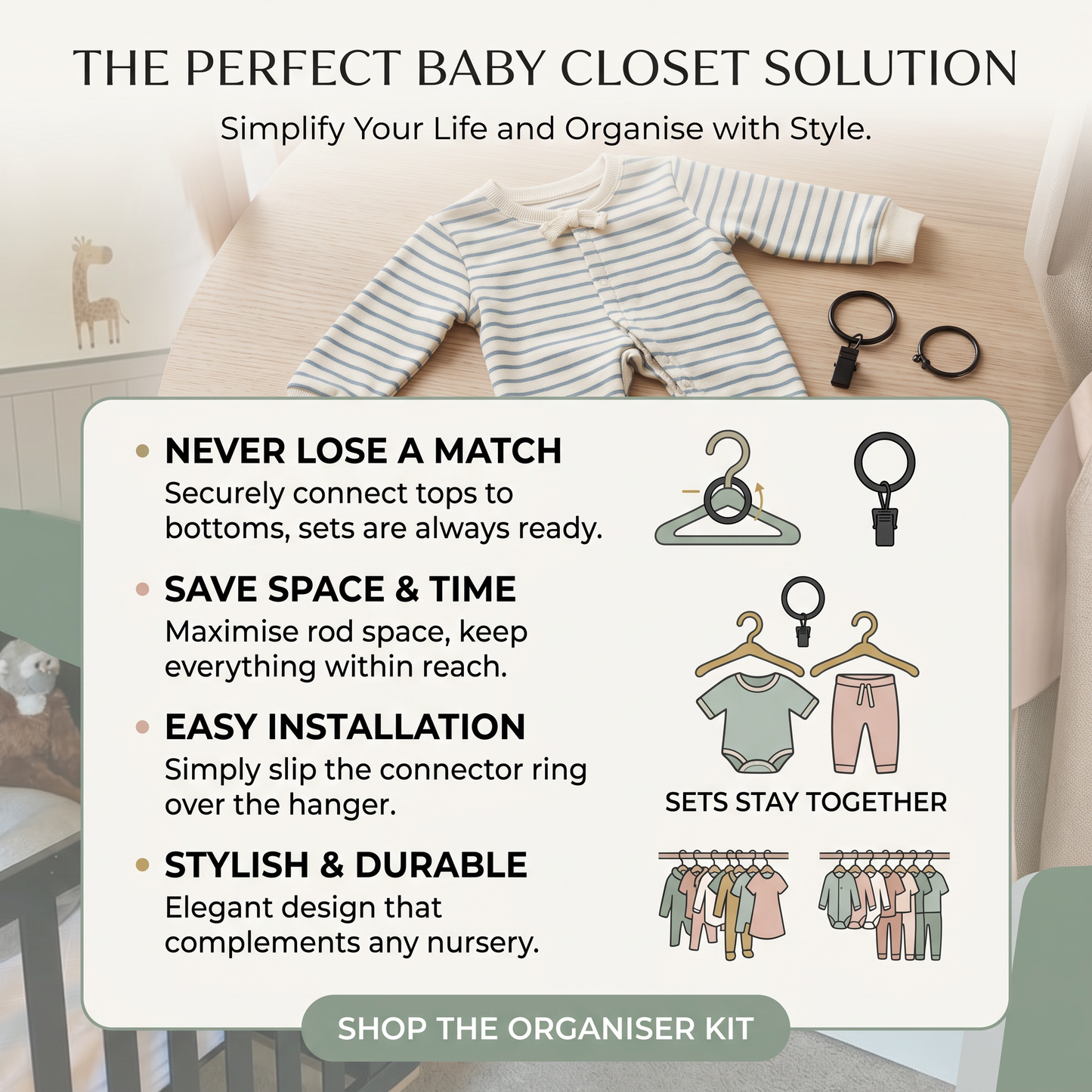 Baby Clothes Organisation Hanger Clips – 10 Pack