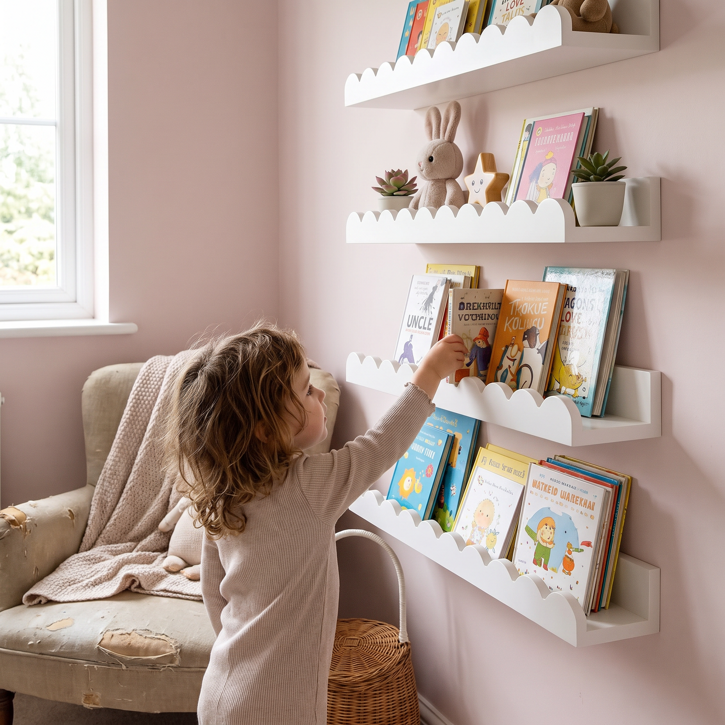 Scalloped Wooden Nursery Shelf