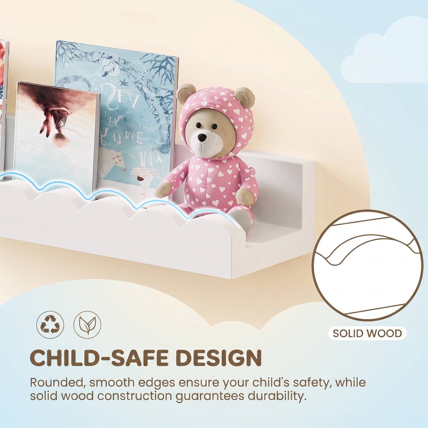 Scalloped Wooden Nursery Shelf