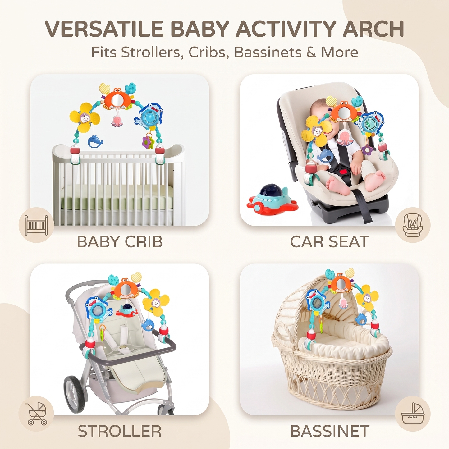 Baby Pram Activity Arch with Hanging Toys