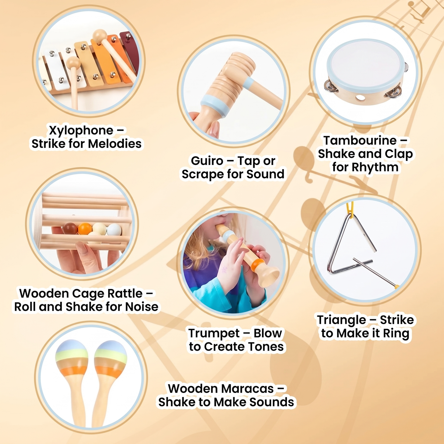 Wooden Musical Instrument Set for Kids