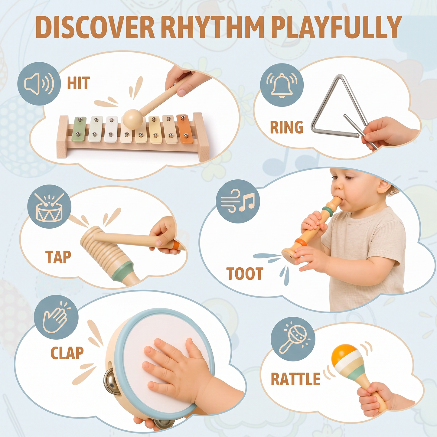Wooden Musical Instrument Set for Kids