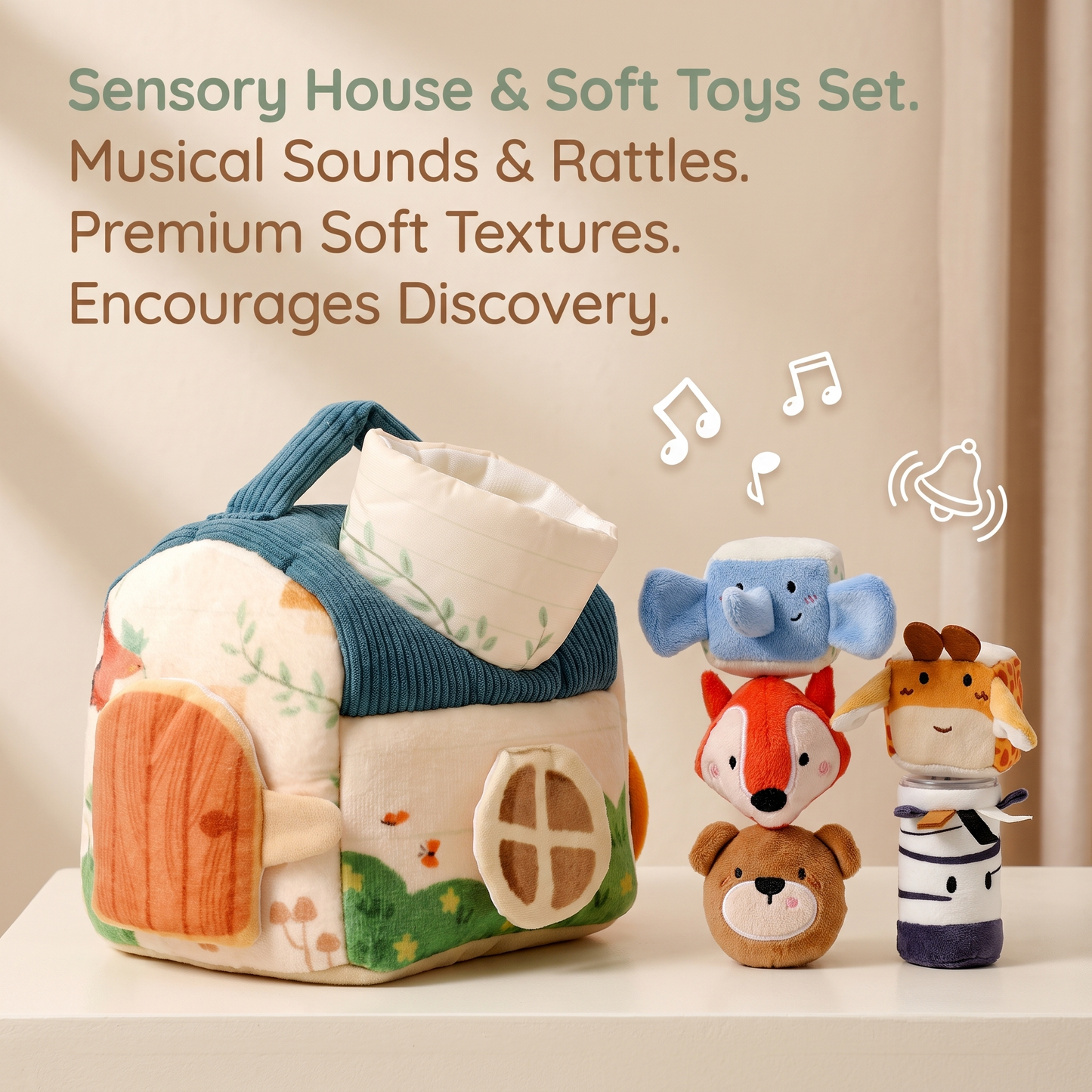 Plush Animal Friends Sensory House with 5 Animals