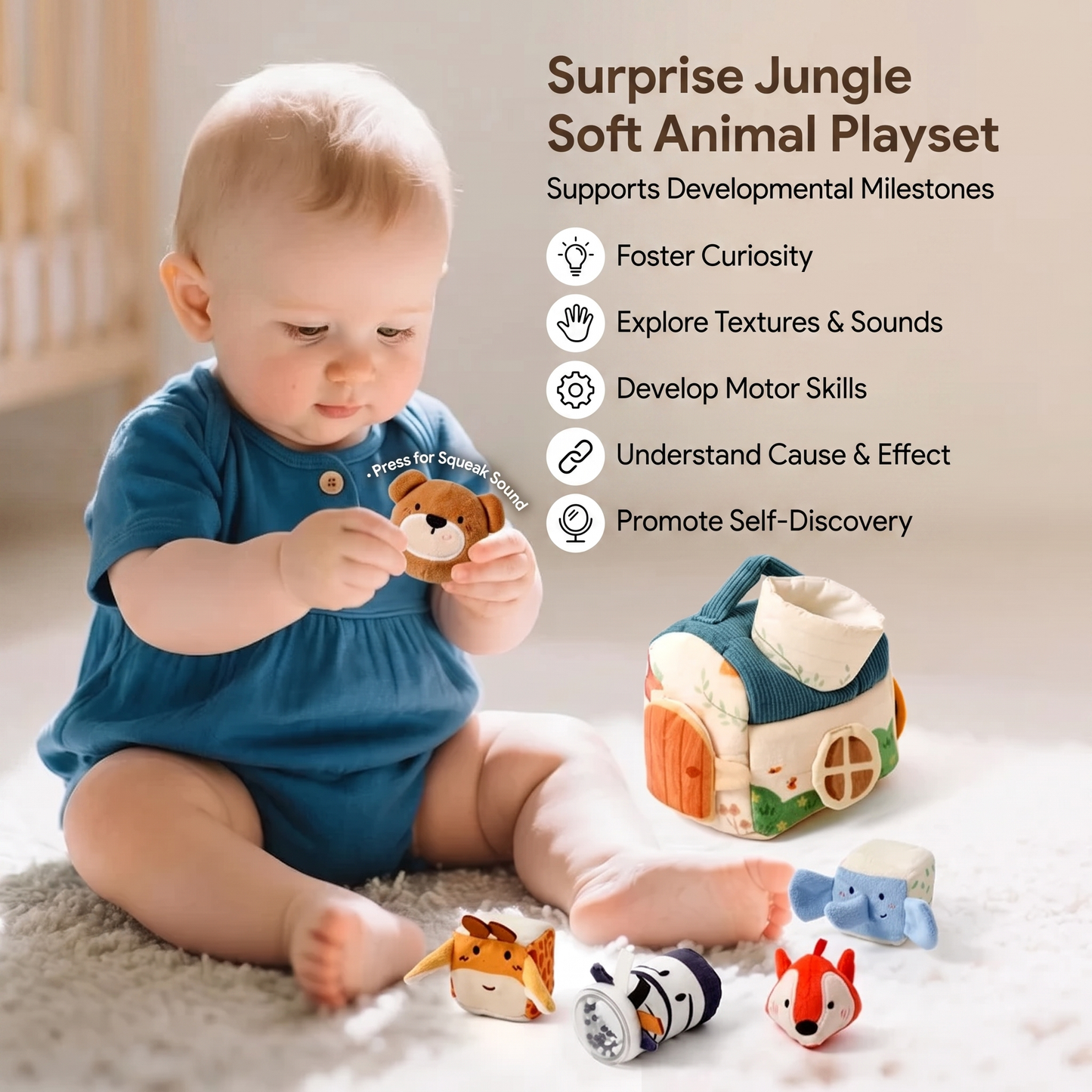 Plush Animal Friends Sensory House with 5 Animals