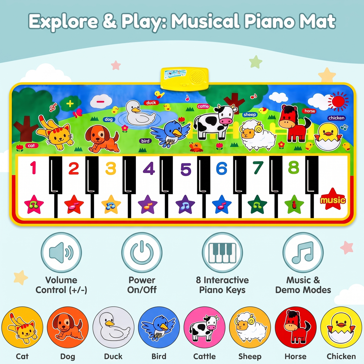Interactive Farm Animal Piano Play Mat for Kids