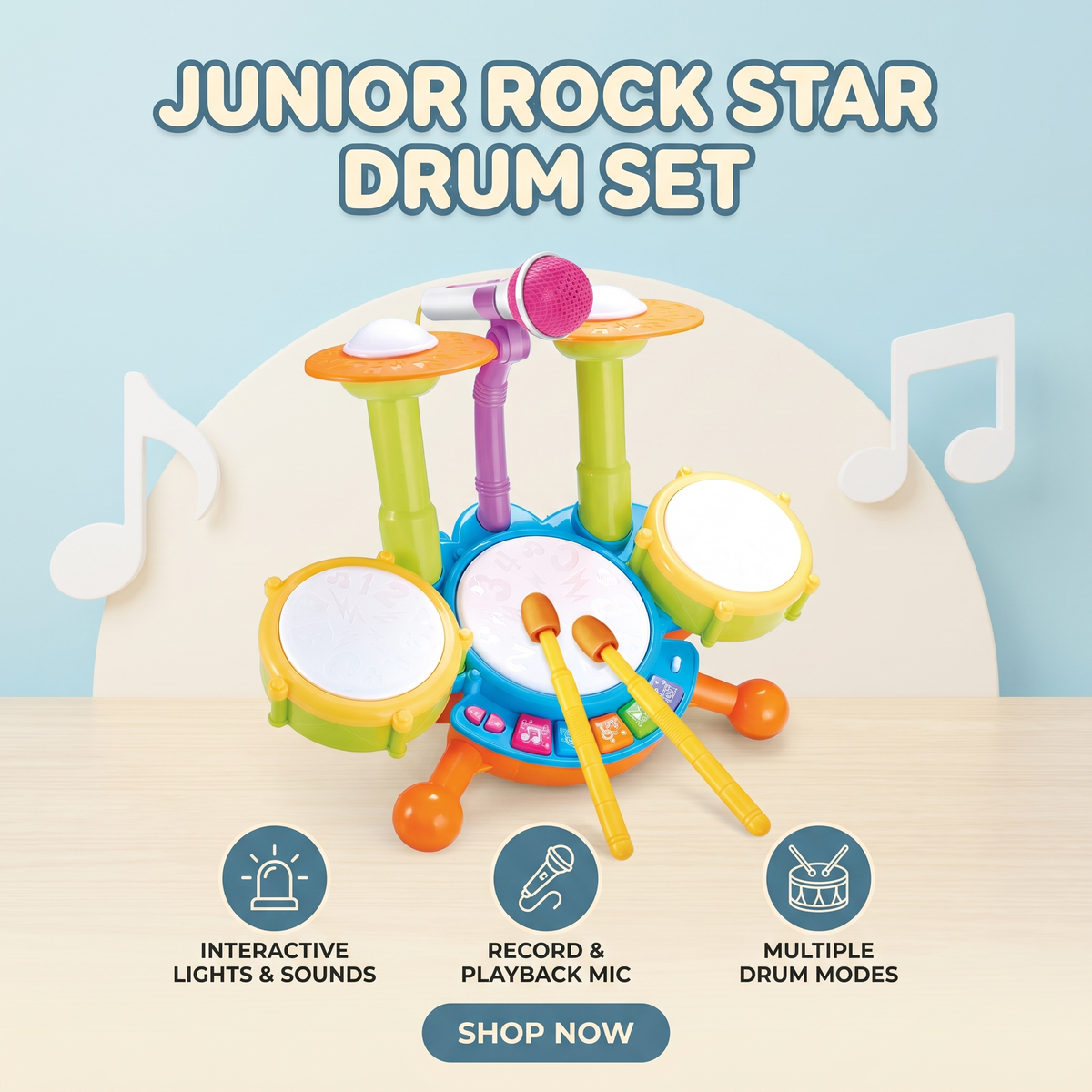 My First Drum Set with Music & Lights