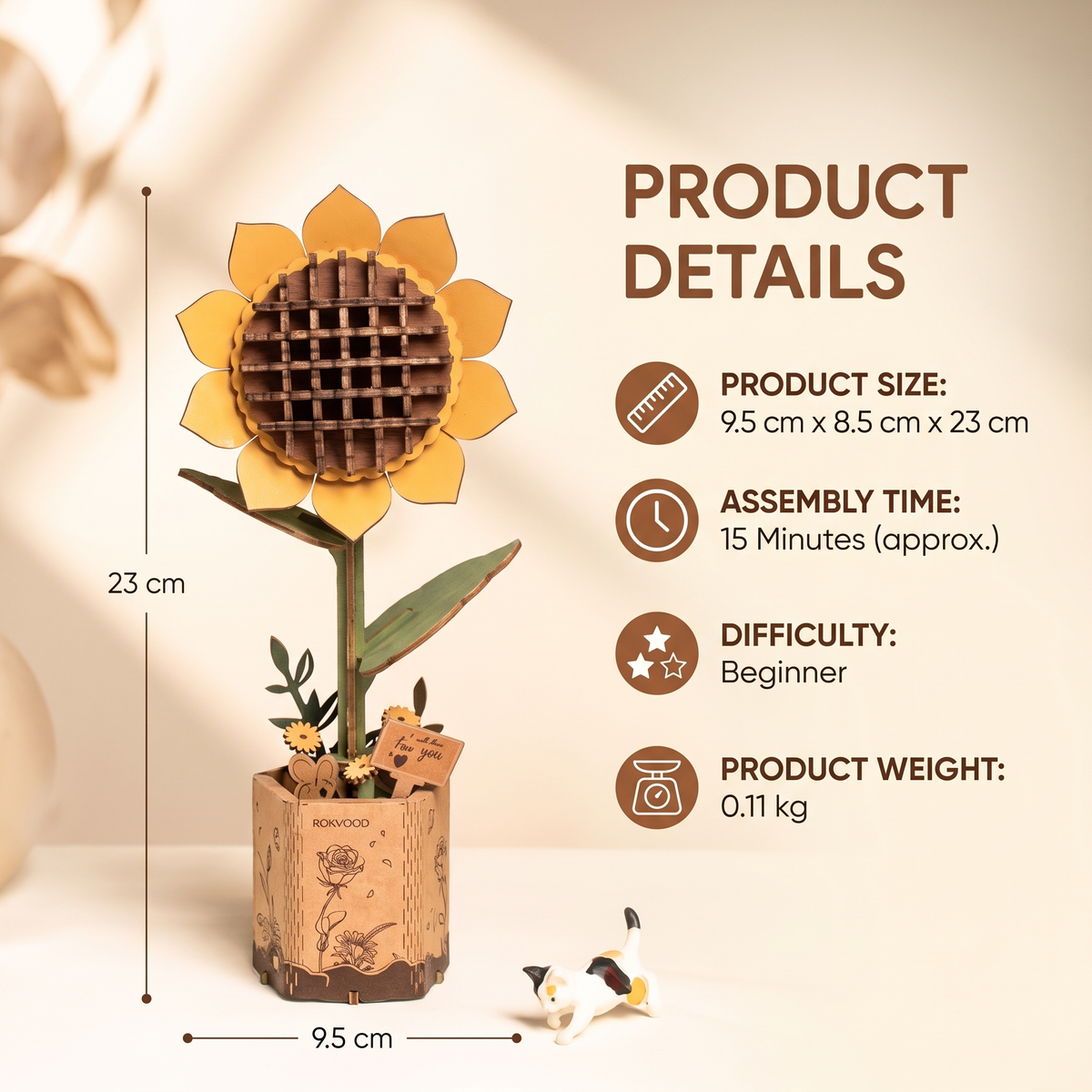 3D Wooden Flower & Plant Puzzle Building Kit
