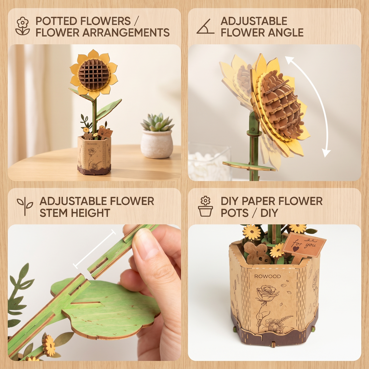 3D Wooden Flower & Plant Puzzle Building Kit