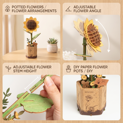 3D Wooden Flower & Plant Puzzle Building Kit