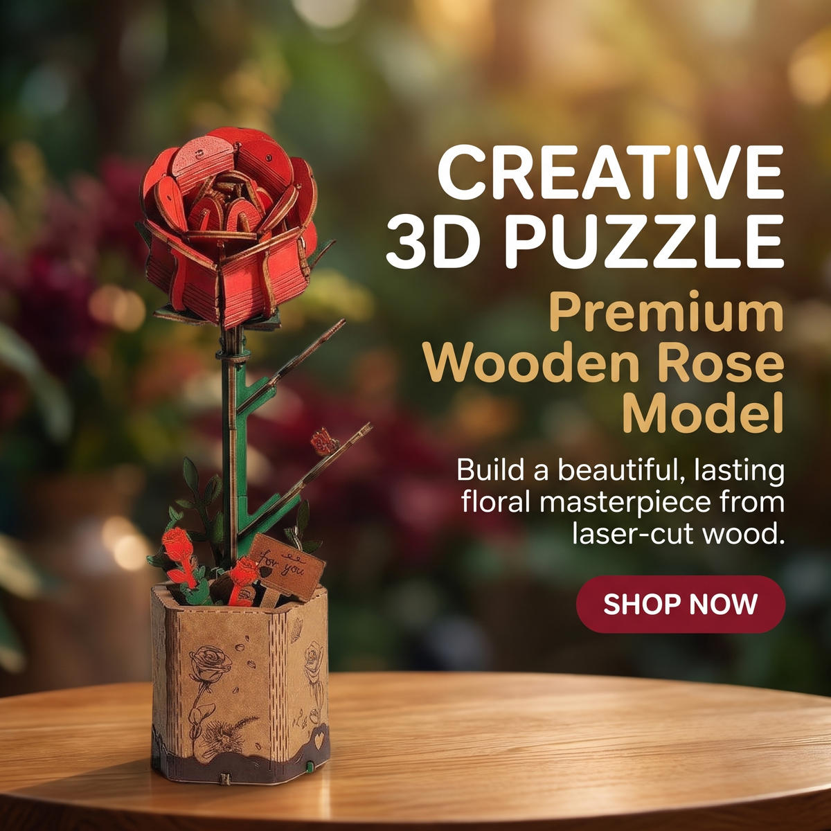 3D Wooden Flower & Plant Puzzle Building Kit