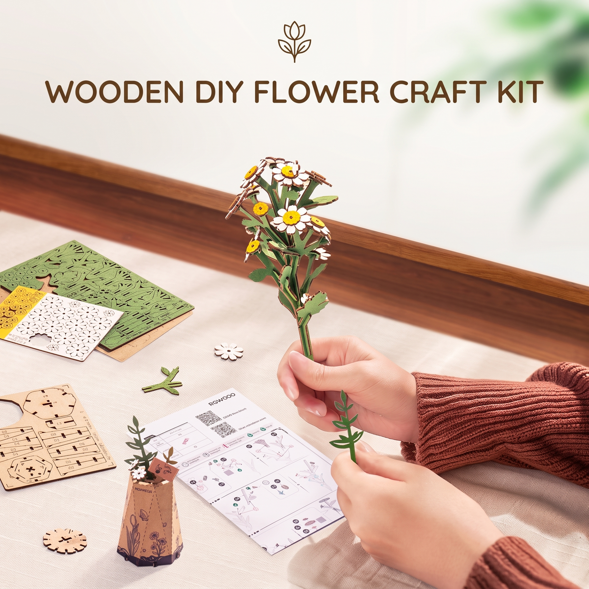 3D Wooden Flower & Plant Puzzle Building Kit