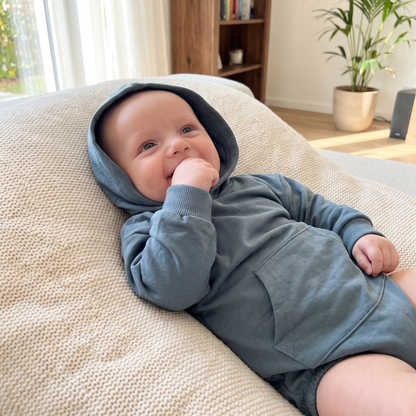 Cosy Hooded Baby Romper with Front Pocket