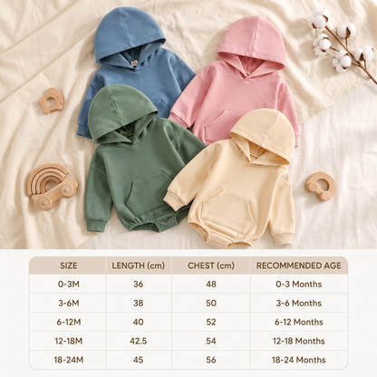 Cosy Hooded Baby Romper with Front Pocket
