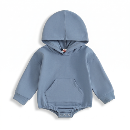 Cosy Hooded Baby Romper with Front Pocket