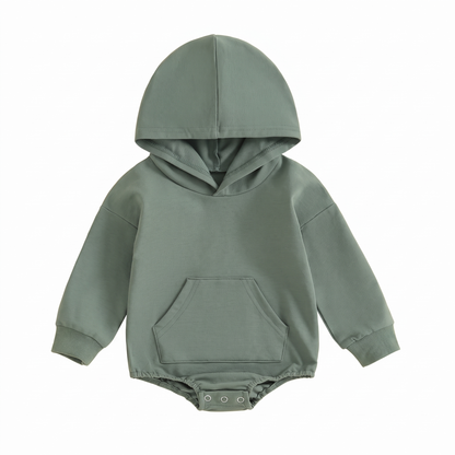 Cosy Hooded Baby Romper with Front Pocket