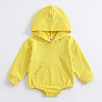 Cosy Hooded Baby Romper with Front Pocket