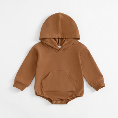 Cosy Hooded Baby Romper with Front Pocket