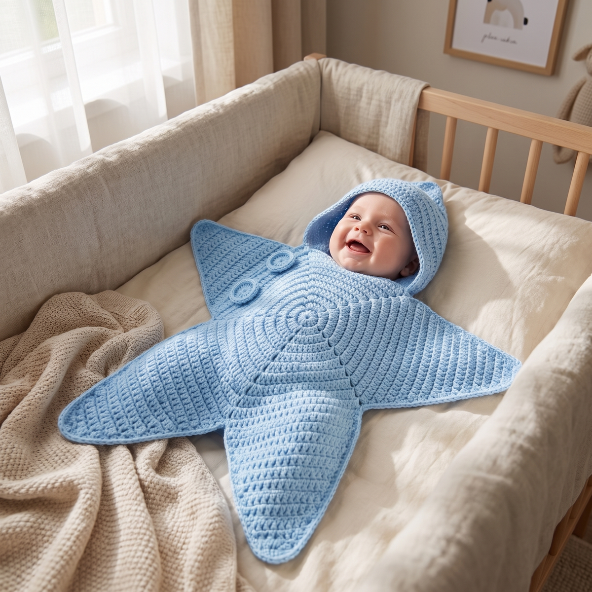Baby Starfish Suit with Cosy Hood - Knitted & Crocheted