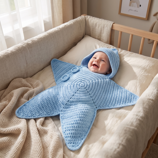 Baby Starfish Suit with Cosy Hood - Knitted & Crocheted