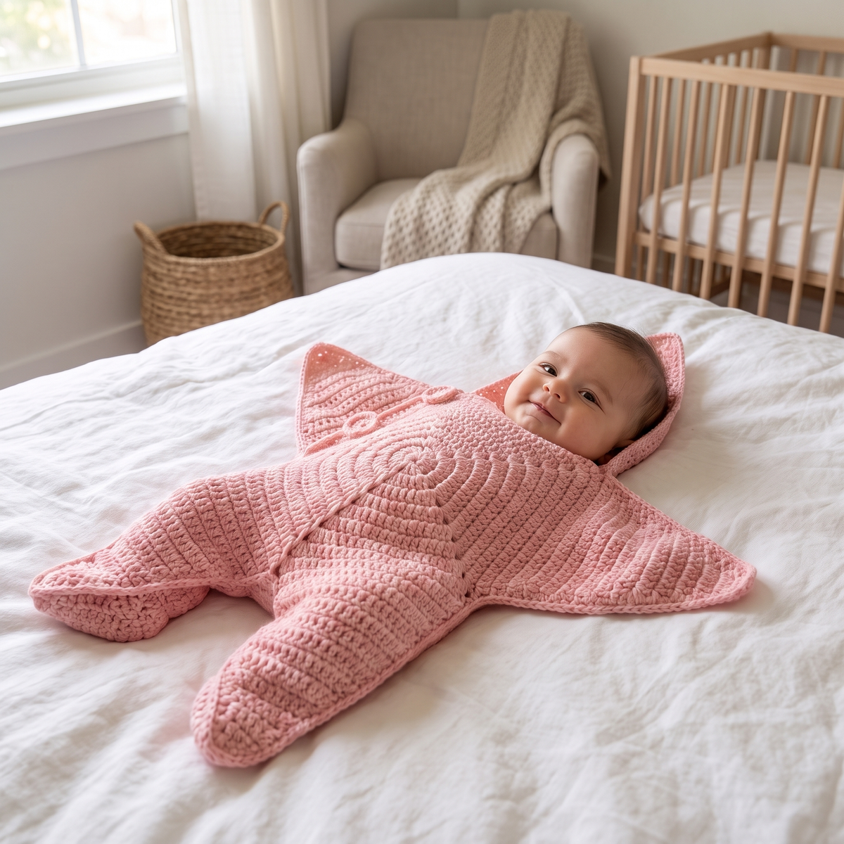 Baby Starfish Suit with Cosy Hood - Knitted & Crocheted