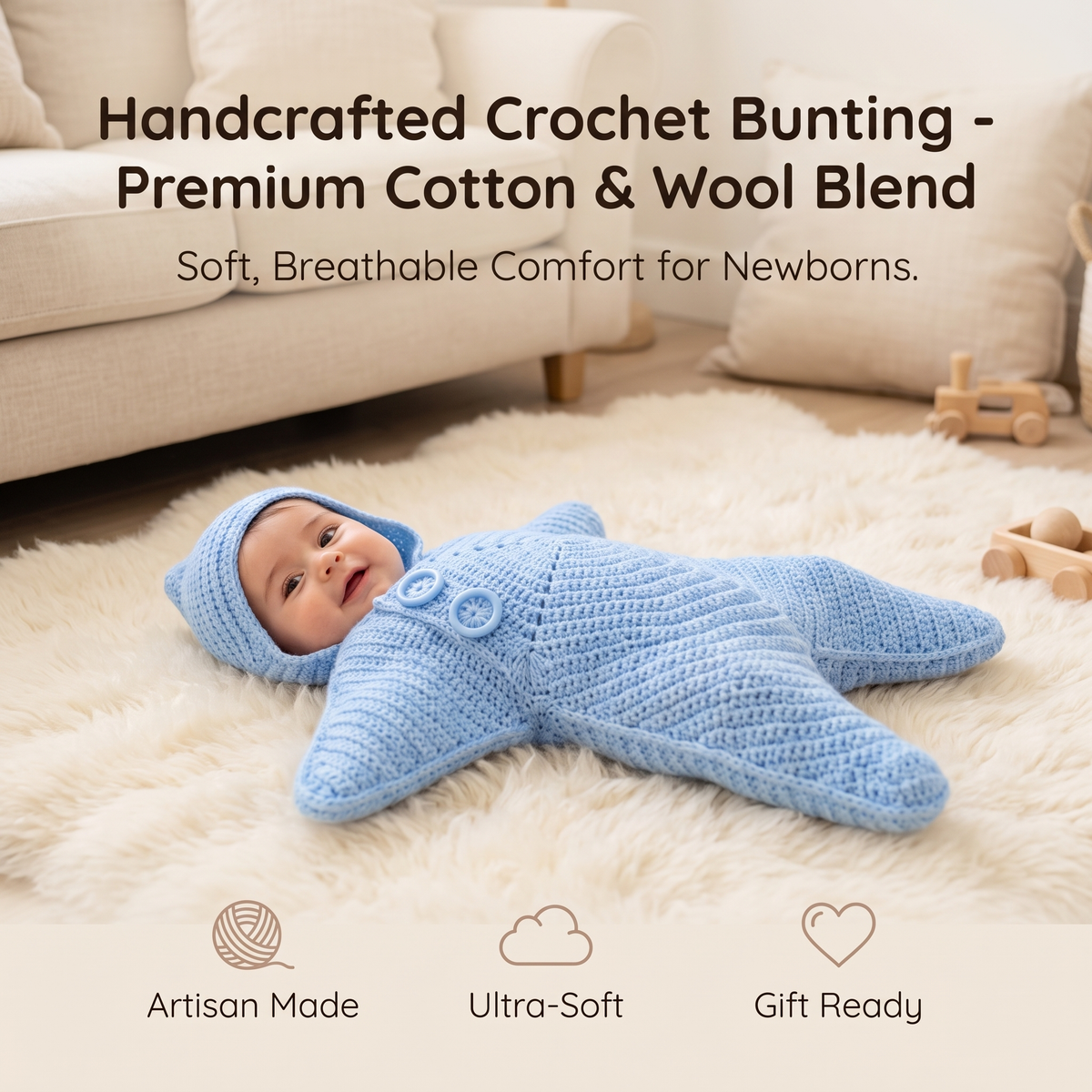 Baby Starfish Suit with Cosy Hood - Knitted & Crocheted