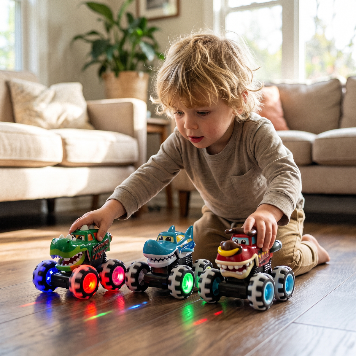 Press & Go Animal Monster Truck with LED Wheels