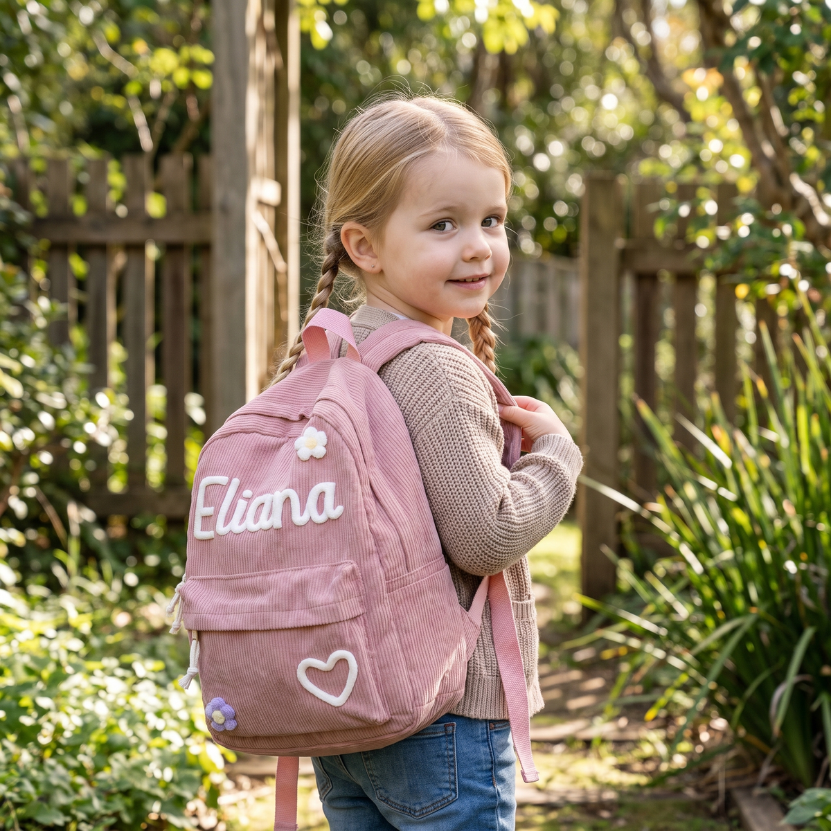 Personalised Kids Corduroy Backpack with Knitted Name