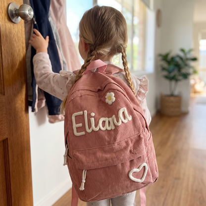 Personalised Kids Corduroy Backpack with Knitted Name