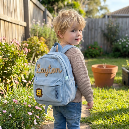 Personalised Kids Corduroy Backpack with Knitted Name