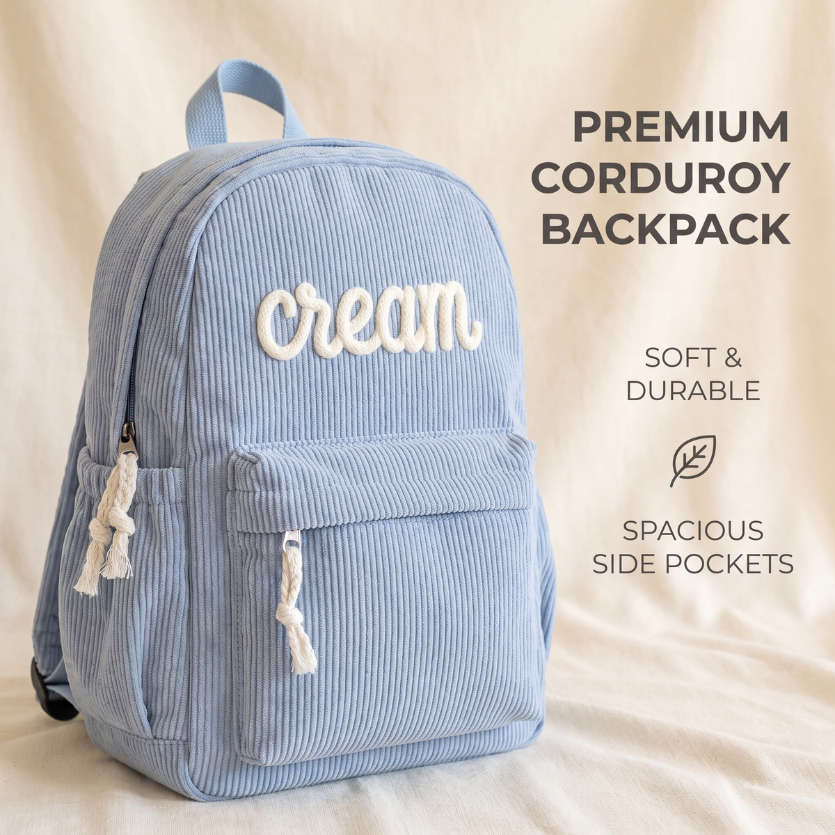 Personalised Kids Corduroy Backpack with Knitted Name