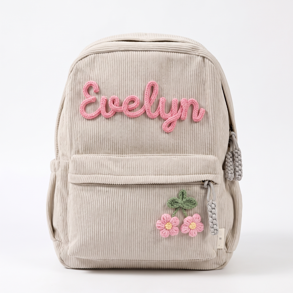 Personalised Kids Corduroy Backpack with Knitted Name