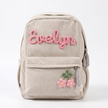 Personalised Kids Corduroy Backpack with Knitted Name