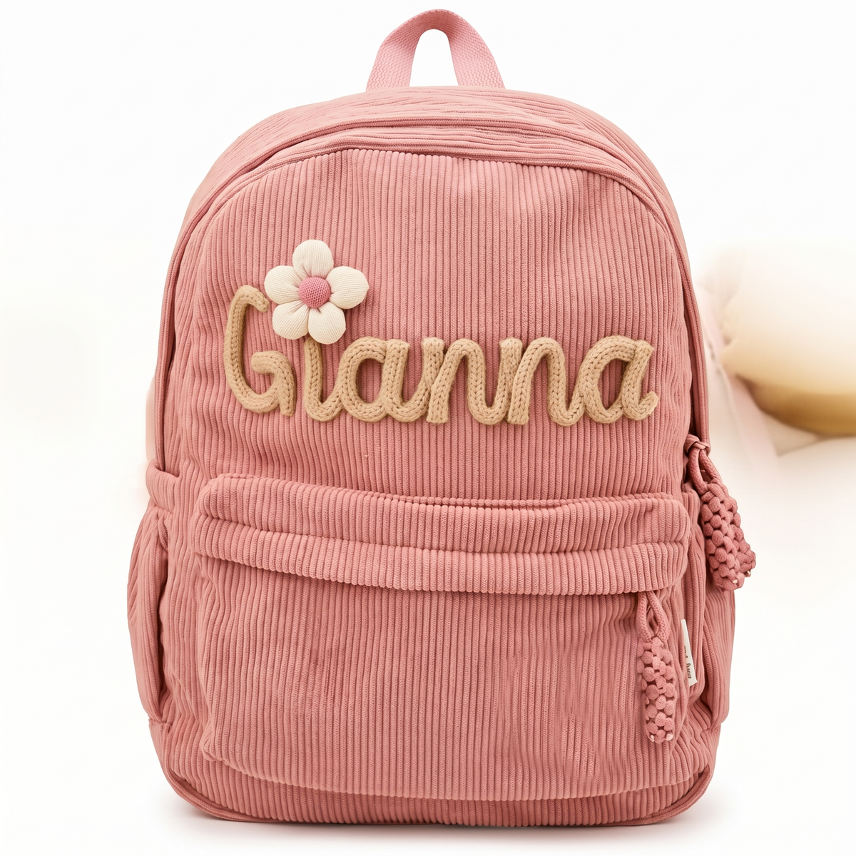 Personalised Kids Corduroy Backpack with Knitted Name