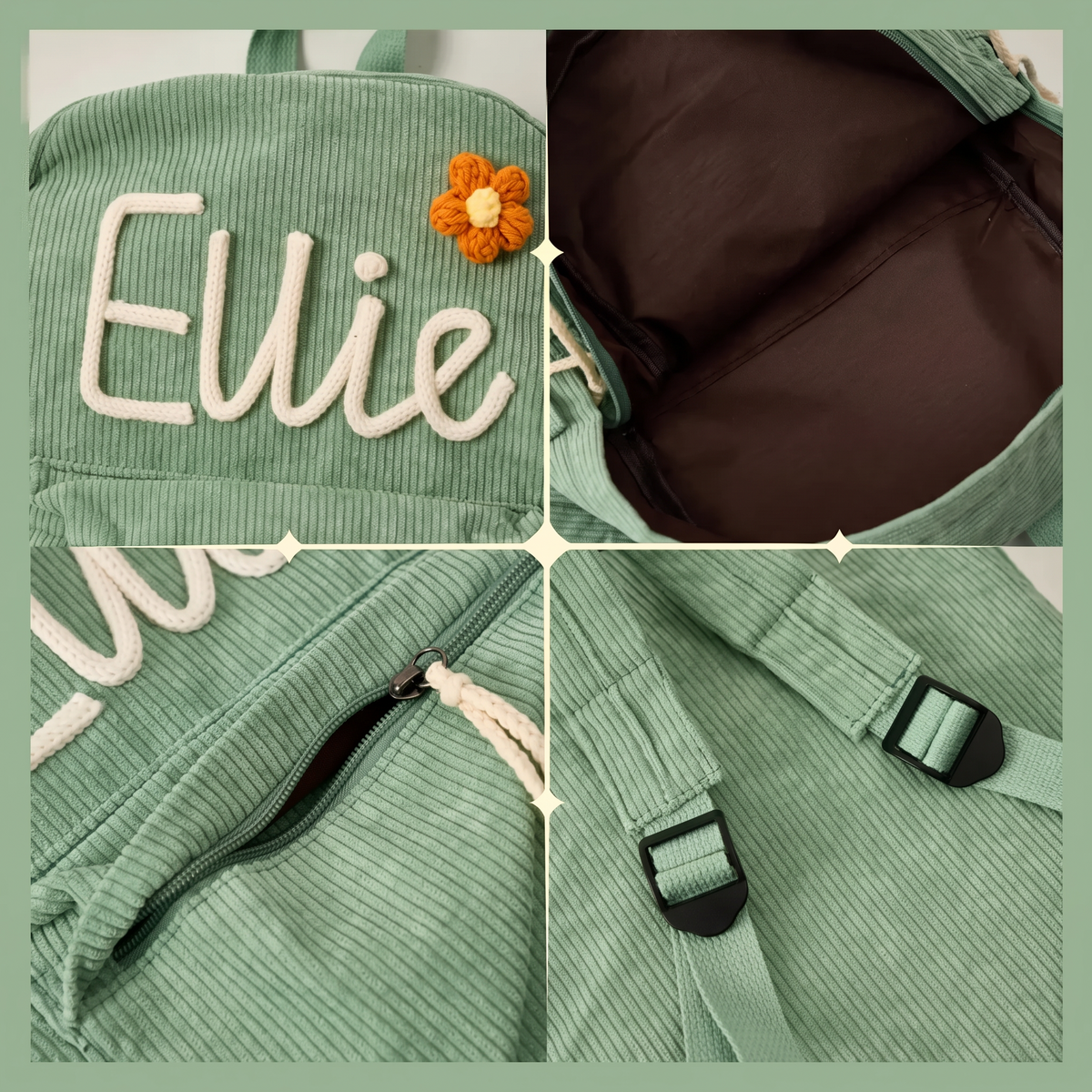 Personalised Kids Corduroy Backpack with Knitted Name