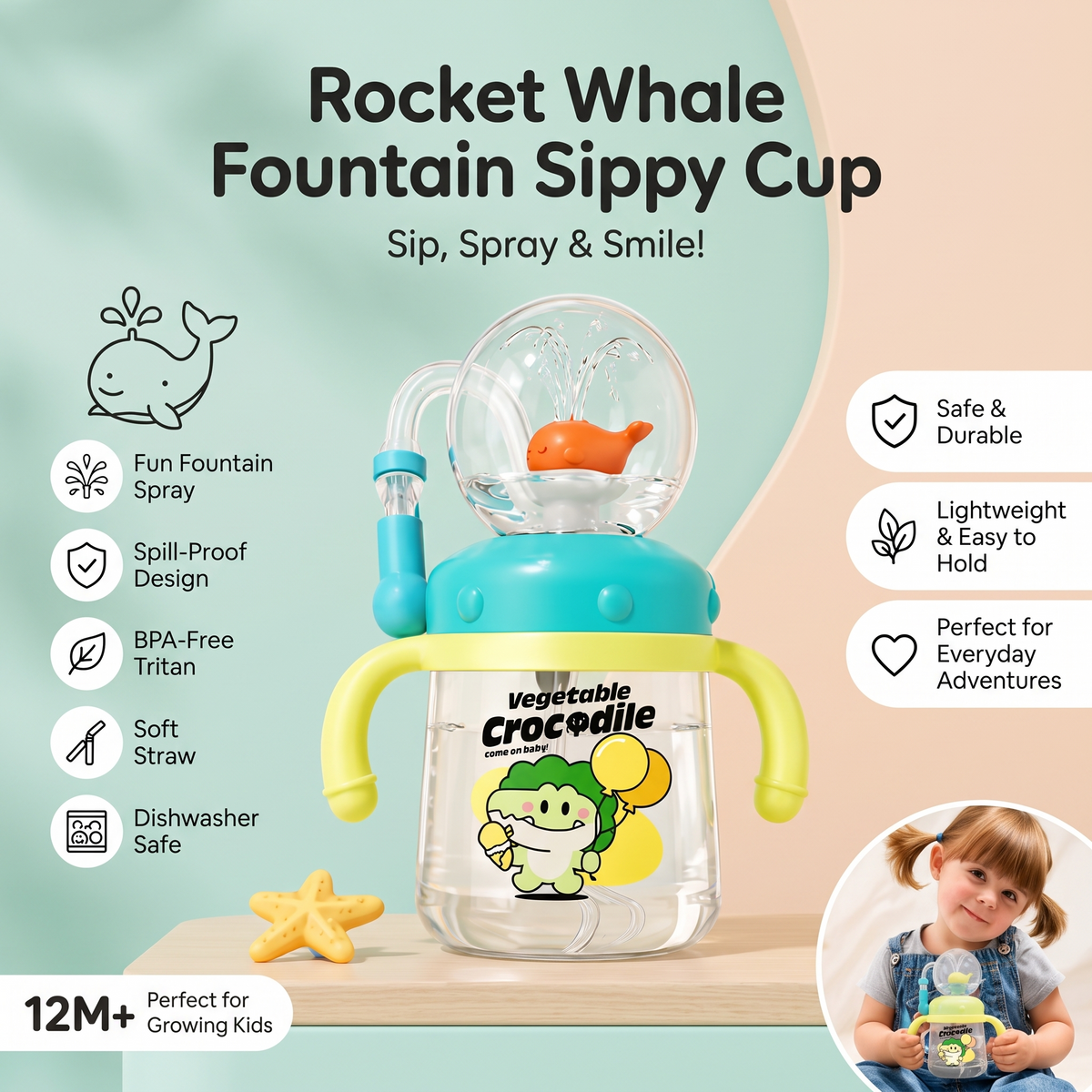 Whale Fountain Sippy Cup for Kids