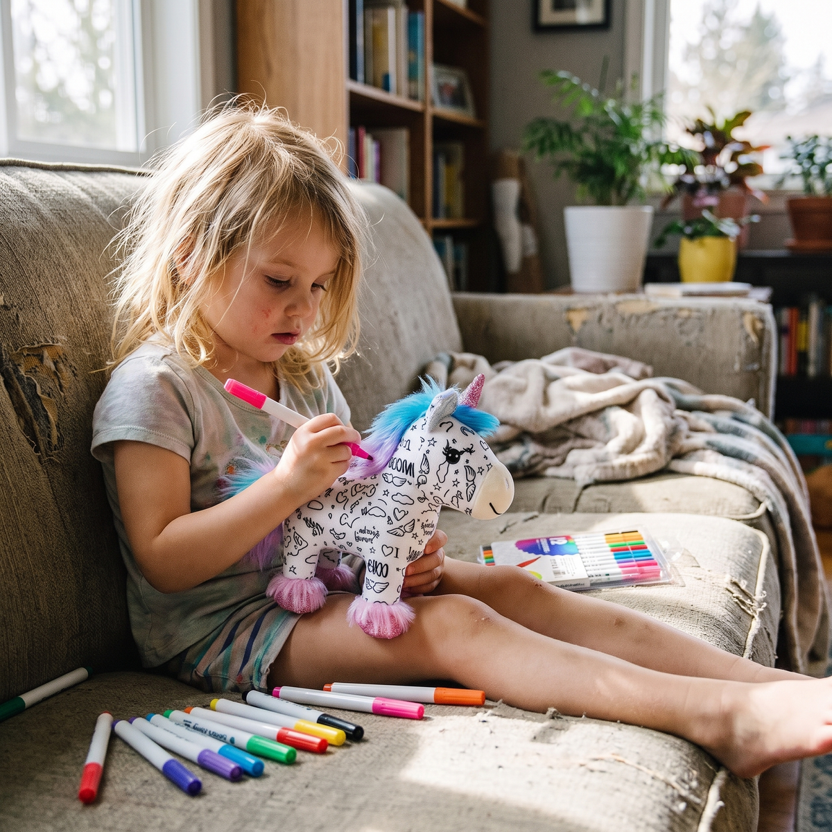 Washable Colour Your Own Unicorn Plush with 12 Markers