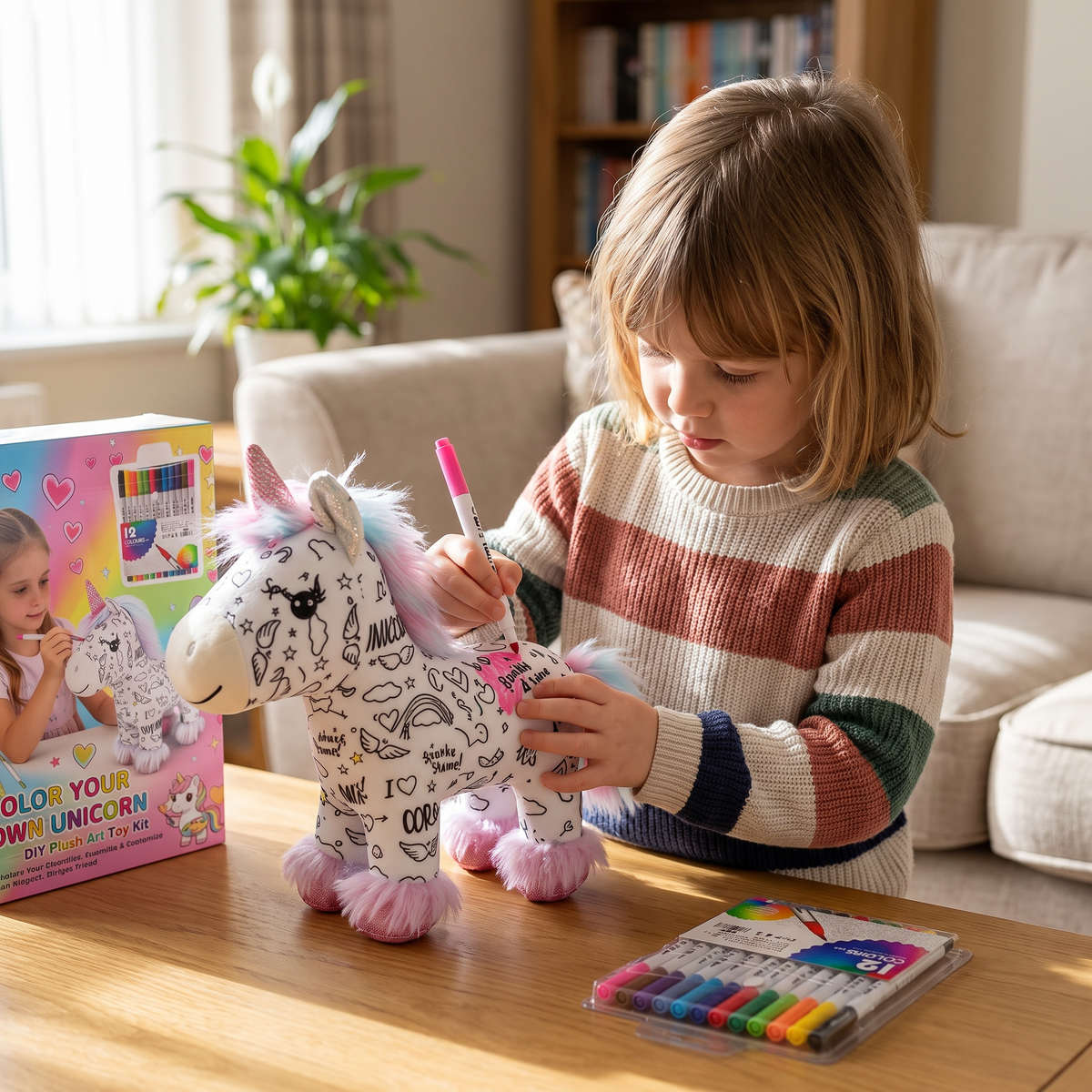 Washable Colour Your Own Unicorn Plush with 12 Markers
