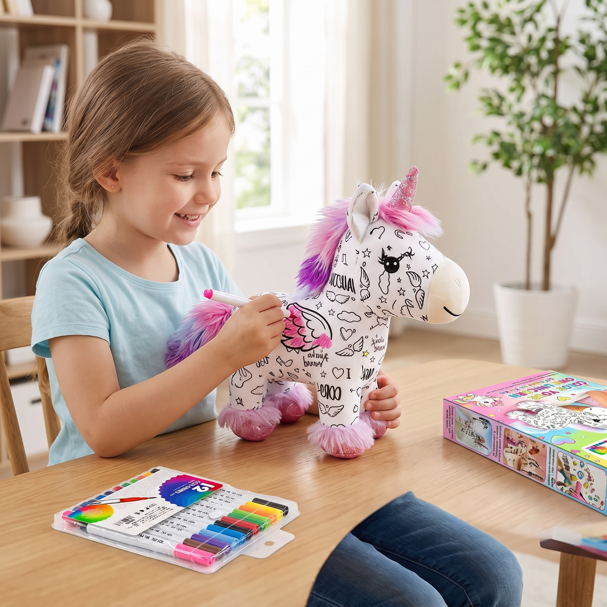 Washable Colour Your Own Unicorn Plush with 12 Markers