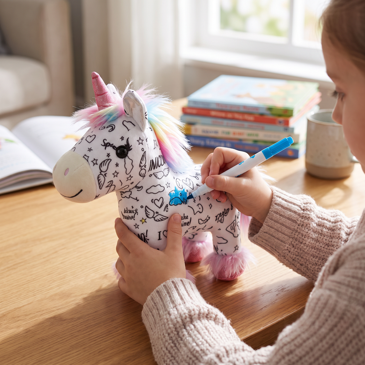 Washable Colour Your Own Unicorn Plush with 12 Markers