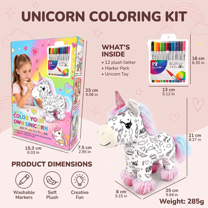Washable Colour Your Own Unicorn Plush with 12 Markers