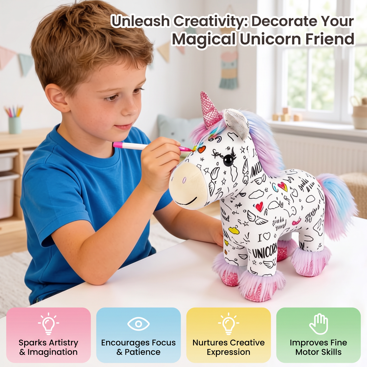 Washable Colour Your Own Unicorn Plush with 12 Markers