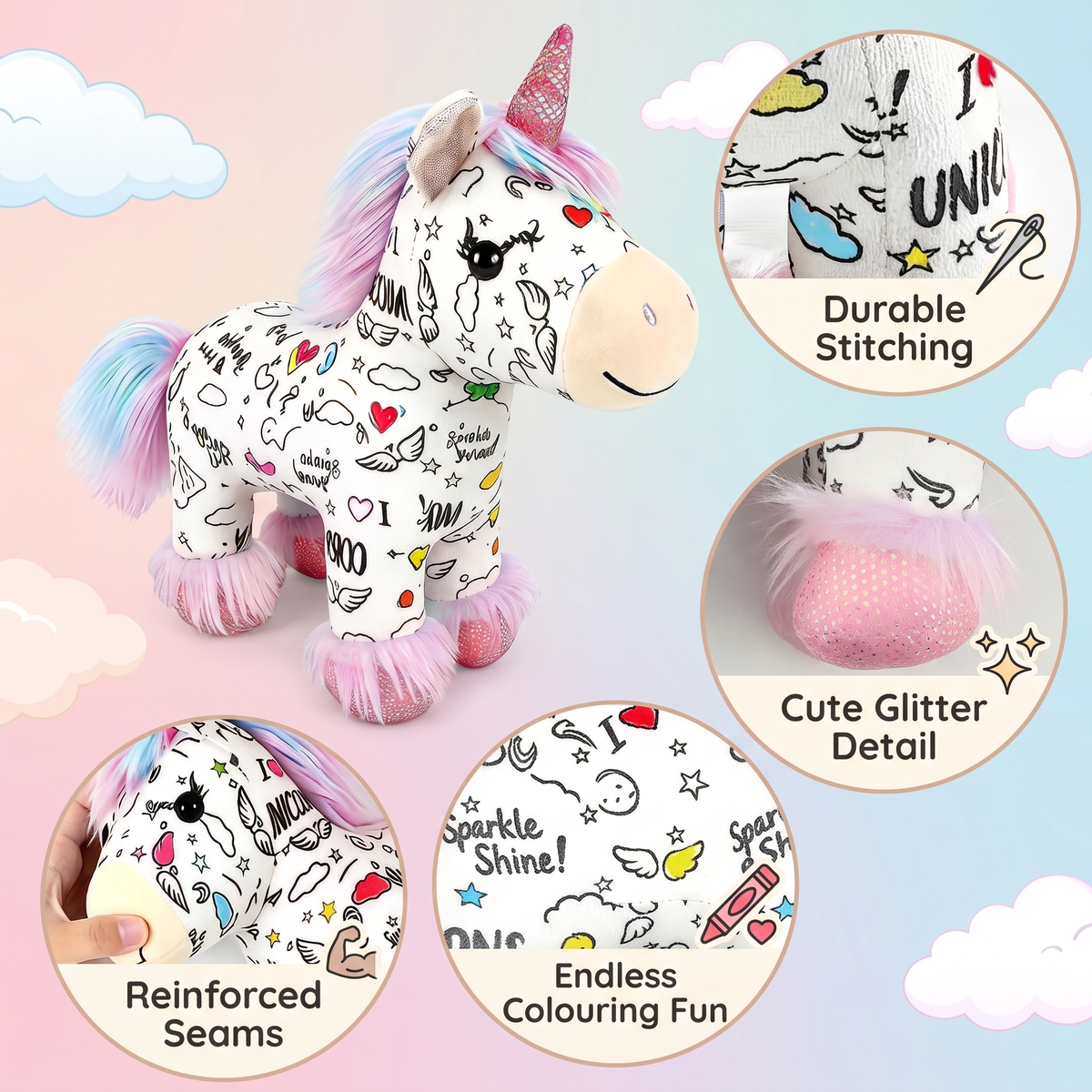 Washable Colour Your Own Unicorn Plush with 12 Markers