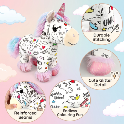 Washable Colour Your Own Unicorn Plush with 12 Markers