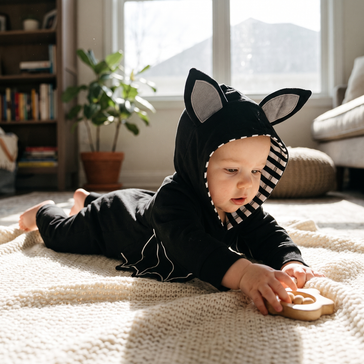 Baby Bat Halloween Romper with Wings & Ears